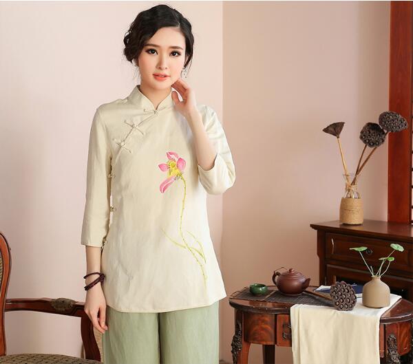 棉麻長(zhǎng)袖旗袍女士唐裝