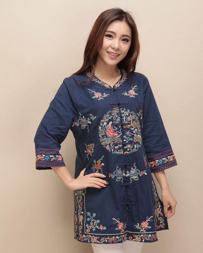 家佳樂(lè)文學(xué)棉麻刺繡女士唐裝