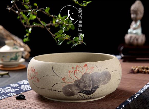 粗陶荷花陶瓷水盂圖片