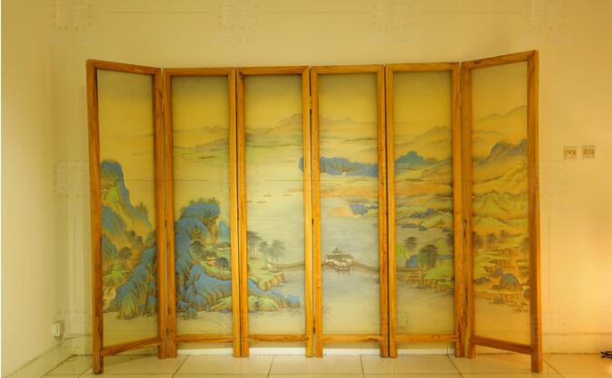 新中式山水花鳥絹布折疊屏風(fēng)