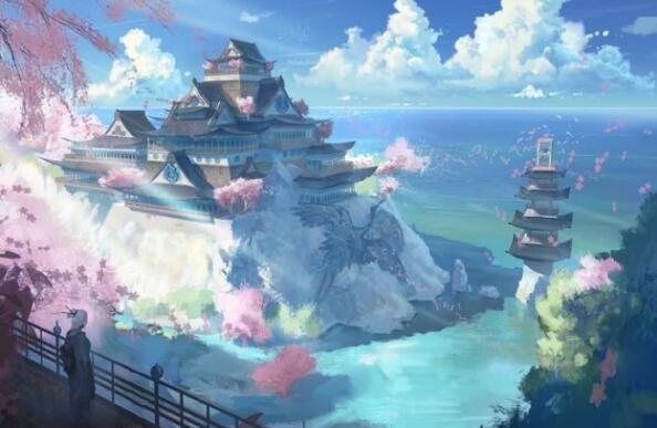 繪本中的亭臺樓閣古風(fēng)插畫圖片