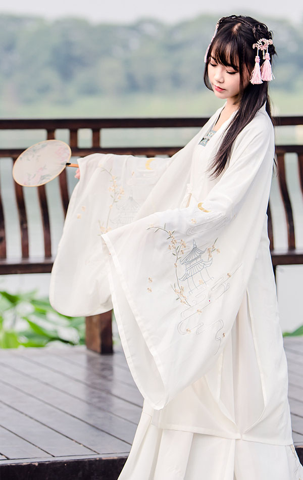 漢服改良元素刺繡對(duì)襟齊胸襦裙