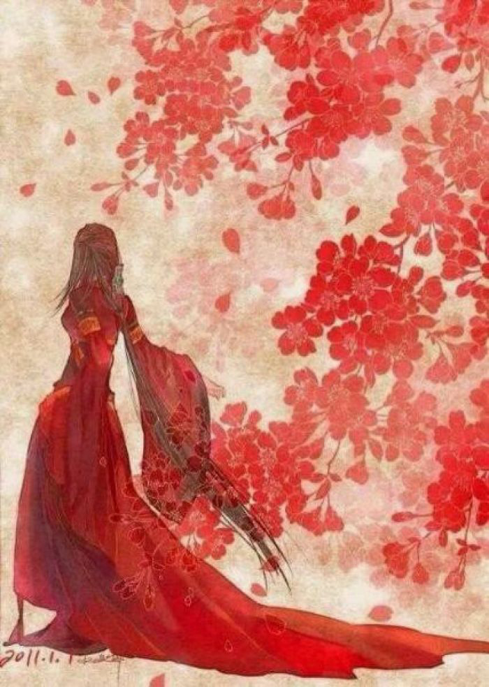 古風圖片，紅衣女子的背影古風大圖