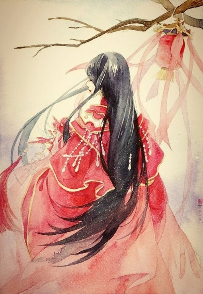 古風圖片，紅衣女子的背影古風大圖