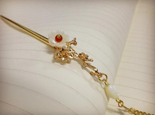 銅鍍金樹枝貝殼花古典家佳樂文學(xué)流蘇簡約簪