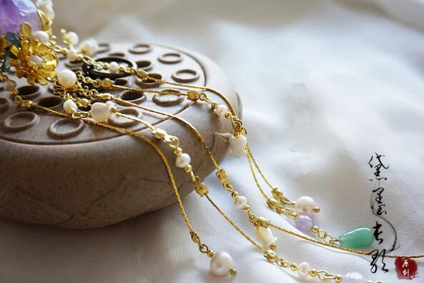 紫水晶白蝶貝長(zhǎng)流蘇發(fā)簪簪子 中國(guó)古風(fēng)頭飾