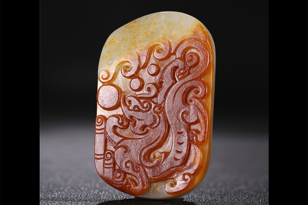 仿古龍御天下白玉皮帶扣，和田玉籽料真皮手把