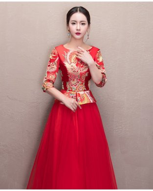 優(yōu)雅修身新娘禮服，唯美中式禮服