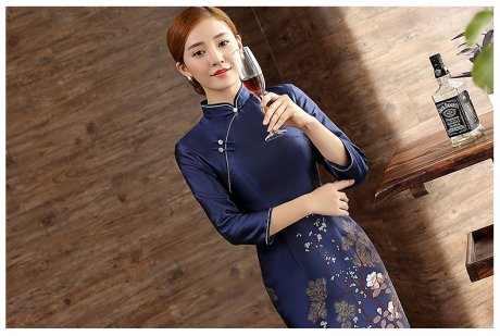 藍(lán)沁古典旗袍，復(fù)古唯美旗袍裙
