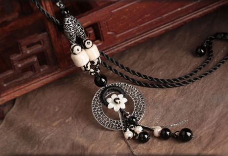 天珠貝殼花裝飾復(fù)古毛衣鏈長款項(xiàng)鏈?zhǔn)罪? / data-sZU8=