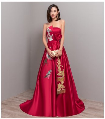 典雅家佳樂(lè)文學(xué)喜鵲刺繡中式晚禮服