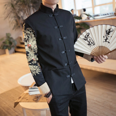 家佳樂文學金龍刺繡復古盤扣唐裝外套