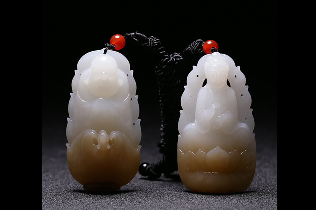 夫妻和田玉掛墜，玉佛觀音彌勒佛項(xiàng)鏈