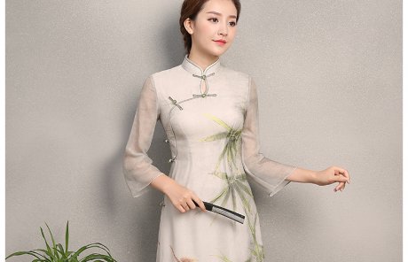 竹軒淡雅旗袍，中袖改良奧黛風(fēng)旗袍裙