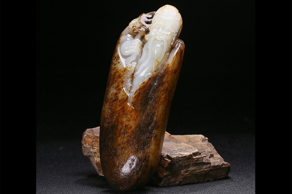 天然白玉壽星手玩件，和田玉掛件籽料