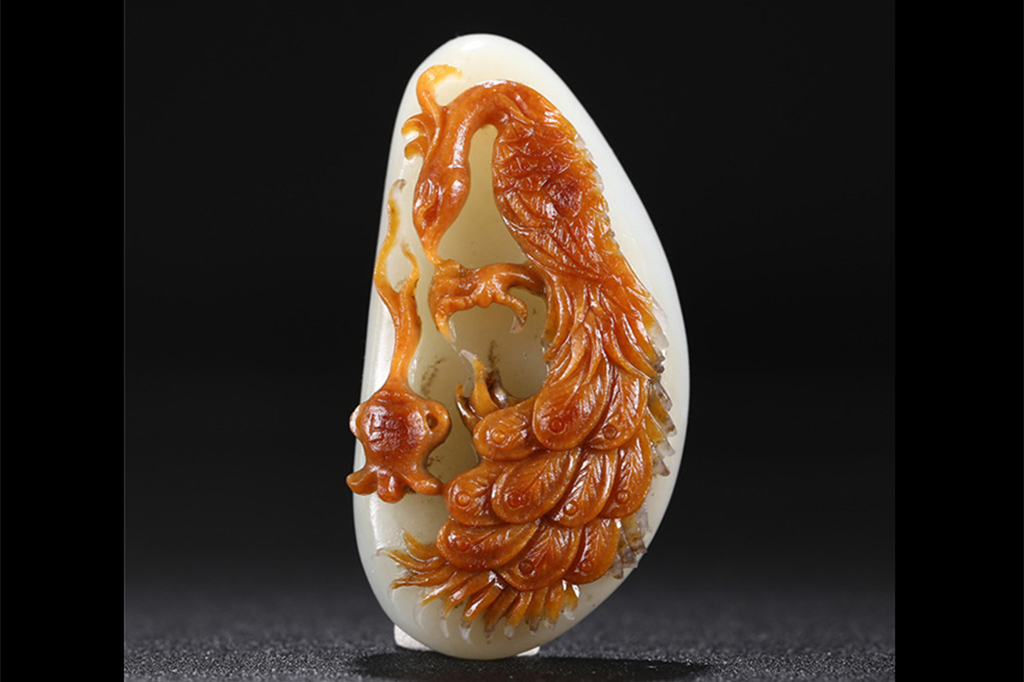 白玉項鏈優(yōu)雅孔雀吊墜，錦繡前程玉石掛墜