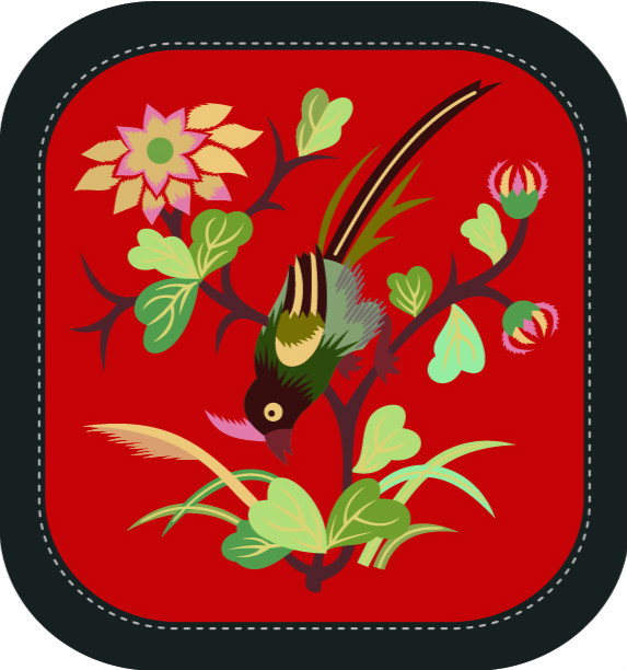 中國傳統(tǒng)刺繡圖案喜上枝頭系列三，矢量素材