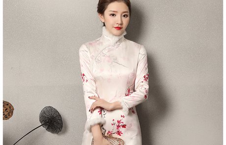 素雅紅雪水墨旗袍，復(fù)古梅花旗袍裙