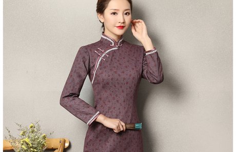 灰紫色雅玉旗袍，復(fù)古暗紅色小花旗袍裙