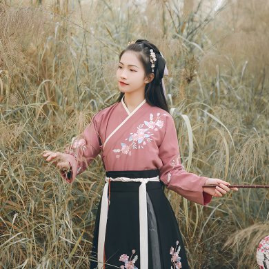 花團錦簇交領襦裙?jié)h服，褶裙團花刺繡漢服圖片