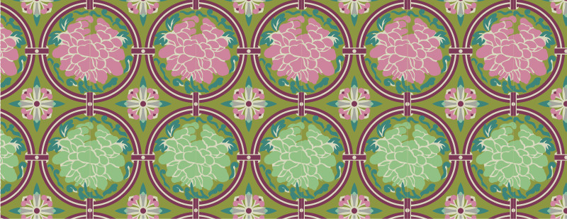 中國傳統(tǒng)織錦牡丹花圖案與配色，矢量素材AI圖片