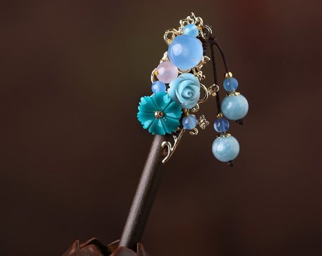 婉繡藍(lán)馨發(fā)簪，精致古典藍(lán)色頭飾