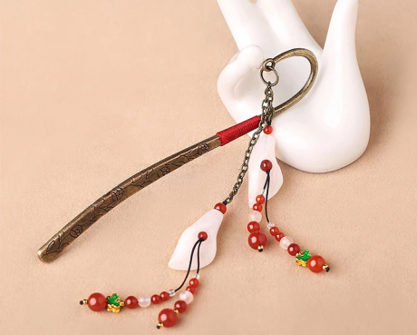 家佳樂文學(xué)古典精美白玉紅瑪瑙流蘇創(chuàng)意書簽