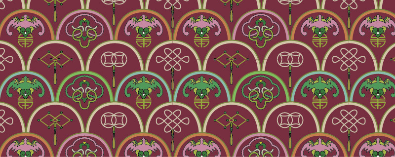 中國傳統(tǒng)織錦蝙蝠圖案與配色，矢量素材AI圖片