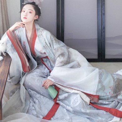 魏晉風交領齊腰襦裙?jié)h服，古風印花雪紡漢服