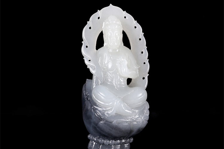 護佑之主和田玉觀音掛件，天然青花籽料掛墜。