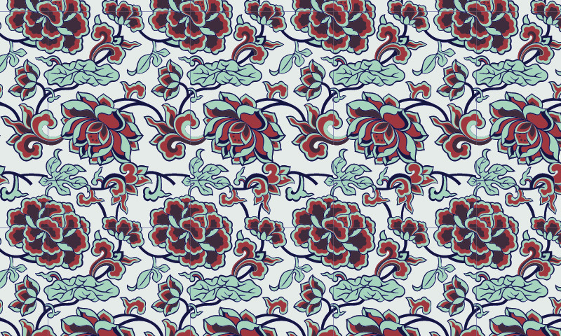 中國傳統(tǒng)牡丹花卉圖案與配色，矢量素材AI圖片