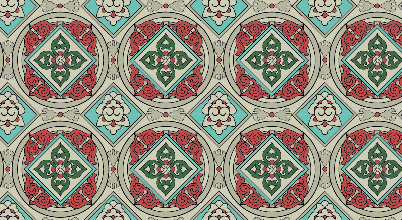 中國傳統(tǒng)織錦蝸牛圖案與配色，矢量素材AI圖片