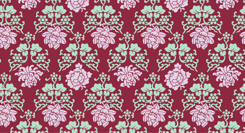 中國傳統(tǒng)花卉元素圖案與配色，矢量素材AI圖片