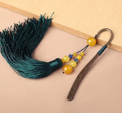 古典金屬創(chuàng)意書簽家佳樂文學(xué)瑪瑙流蘇書簽