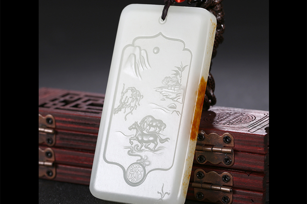 和田玉山水悠然自在掛件，白玉項(xiàng)鏈玉石。