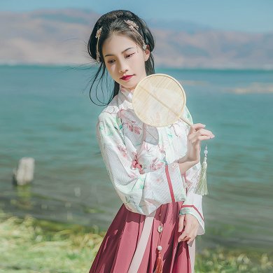 唯美印花交領(lǐng)襦裙?jié)h服，清新齊腰漢服圖片