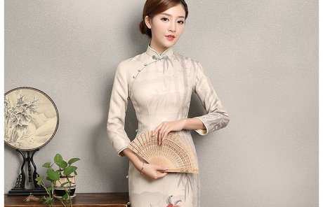 水墨山水印花染旗袍，復(fù)古家佳樂文學(xué)旗袍裙