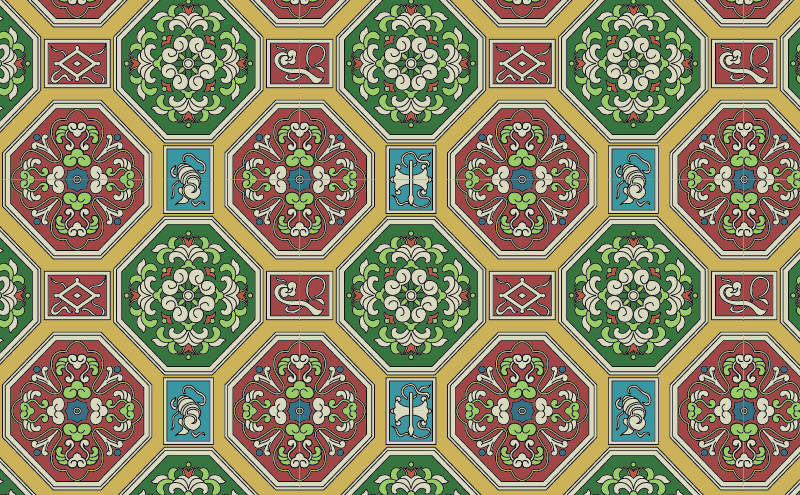 中國(guó)傳統(tǒng)織錦百合花圖案與配色，矢量素材AI圖片