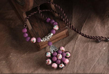 景泰藍火山石短款鎖骨鏈復(fù)古項鏈