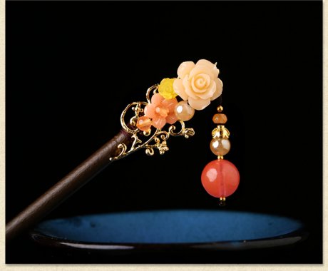 宮廷氣質(zhì)木簪子，氣質(zhì)花朵盤發(fā)簪子頭飾