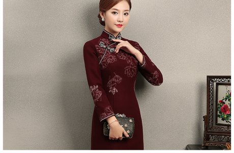 家佳樂(lè)文學(xué)荷花刺繡旗袍，復(fù)古中式旗袍裙