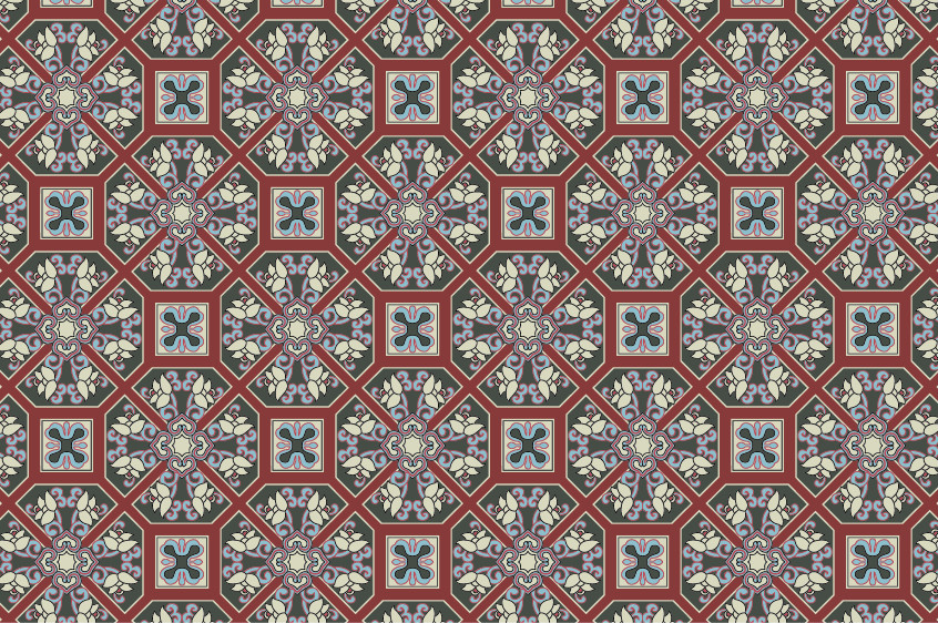 中國傳統(tǒng)織錦蝴蝶花圖案與配色，矢量素材AI圖片