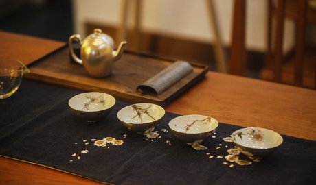 家佳樂文學(xué)梅蘭竹菊鎏銀茶具套裝