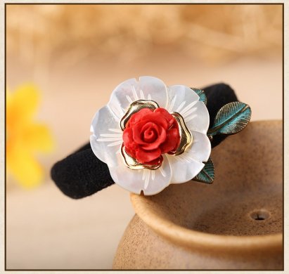 和顏悅色發(fā)圈，復(fù)古玫瑰花朵發(fā)圈頭飾