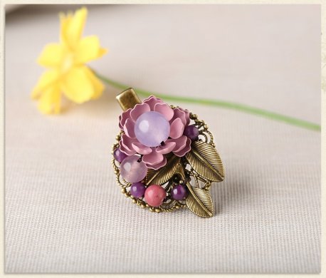 復古時尚花朵發(fā)夾，氣質淑女淡紫頭飾