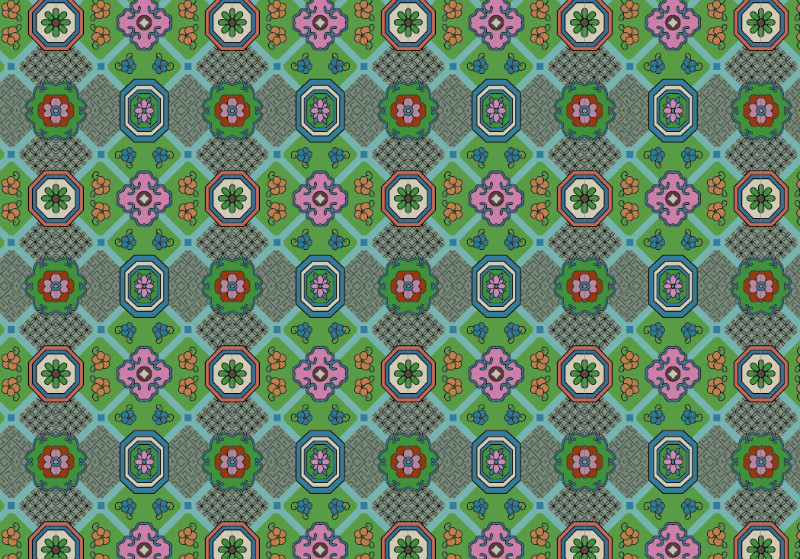 中國傳統(tǒng)織錦花香圖案與配色，矢量素材AI圖片