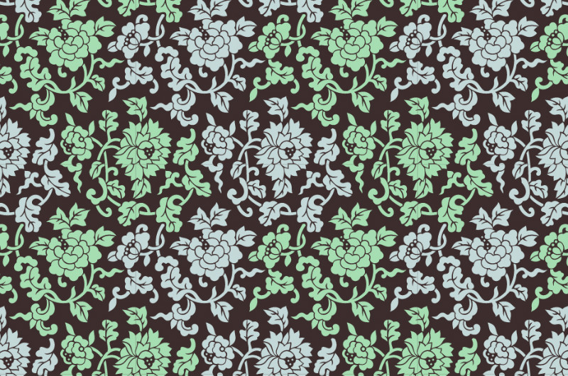 中國傳統(tǒng)織錦花卉圖案與配色，矢量素材AI圖片