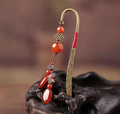 薦古典家佳樂文學紅瑪瑙流蘇書簽