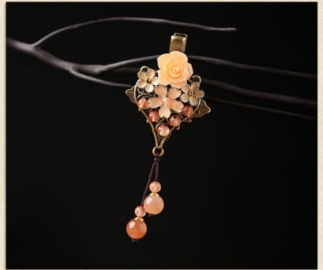 古典民族花朵發(fā)夾，復(fù)古風(fēng)淡雅清新頭飾