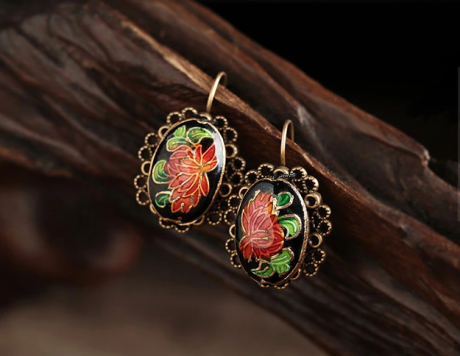 簡(jiǎn)約耳扣，復(fù)古景泰藍(lán)耳環(huán)首飾